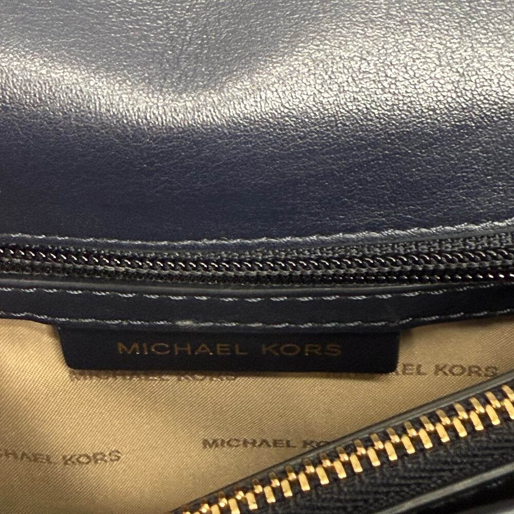 Michael Kors Whitney Studded Frame Shoulder Bag Navy Blue Gold Chain - Picture 8 of 10